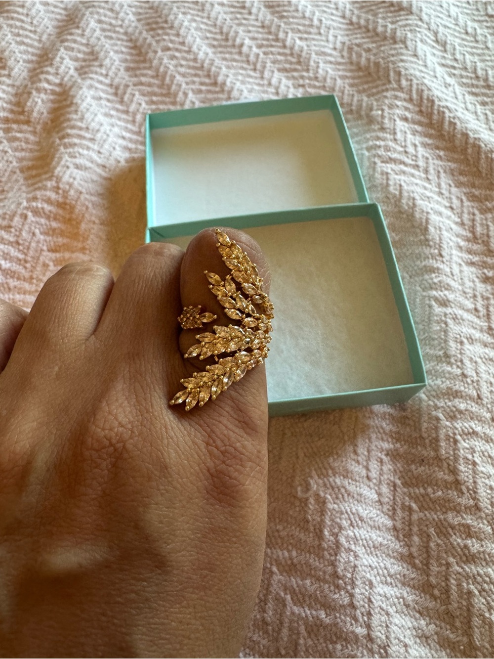 Park Lane Gold Crystal Leaf Cocktail Ring